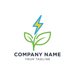 Green Energy Logo Design Featuring Plant and Lightning Bolt Symbol.