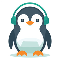 Illustration of a cute penguin with teal headphones isolated on