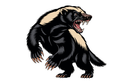 Vector illustration of an angry honey badger on a white background