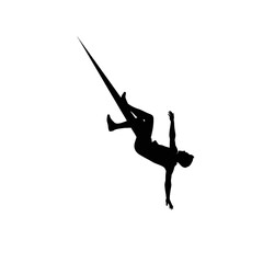 Silhouette of a person falling from a great height with a rope.