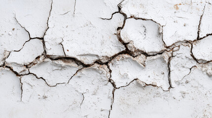 Obraz premium A close-up view of a cracked white wall, showing the texture of the damaged surface and the lines created by the cracks