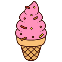Illustrated Strawberry Ice Cream Cone with Sprinkles