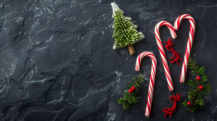 Christmas Card - Loading Concept - Tree And Candy Canes On Black Stone 