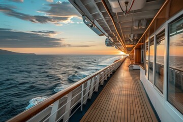 Fototapeta premium Scenic sunset view from a cruise ship deck over the ocean