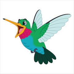 Obraz premium Cartoon hummingbird with open beak isolated on, wings spread
