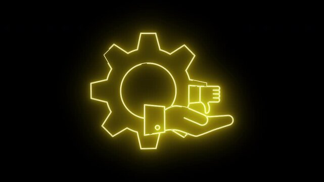 Yellow outline of a gear hand and thumbs down on a black backdrop