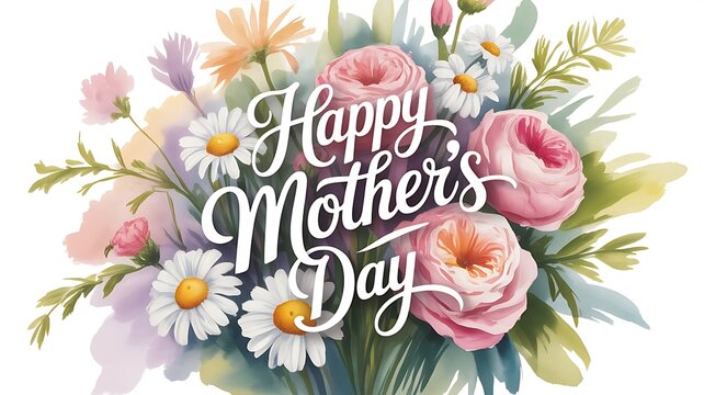 Charming watercolor happy mothers day floral composition isolated on white background for a sweet maternal celebration