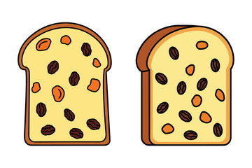 Vector Illustration of Slices of Panettone Bread with Dried Fruits and Raisins, Traditional Italian Christmas Dessert