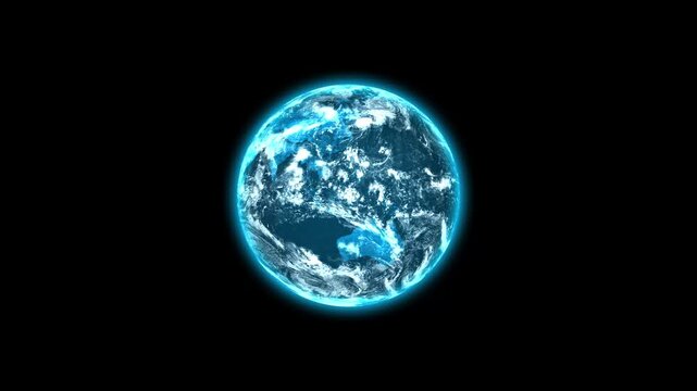 Beautiful animation of earth rotating in space with soft glowing light effects. Planet earth revolving slowing in a seamless loop.