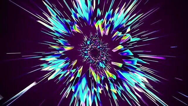 A vivid abstract explosion with bright neon colors, sharp light beams, and a futuristic digital aesthetic. Perfect for tech themes. 