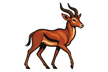 Obraz premium A majestic reddish brown antelope with long curved horns stands gracefully in profile on a white background showcasing its slender build and powerful legs