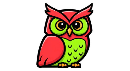 Cartoon Owl Illustration with Red and Green