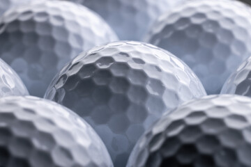 Closeup of golf balls with clear dimple texture
