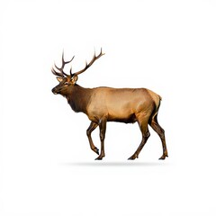Majestic Male Elk with Large Antlers on White Background