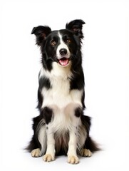 Fototapeta premium Happy Border Collie Dog Sitting on White Background