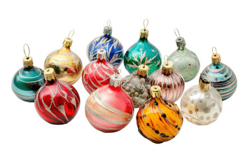 Festive Ornaments: A cluster of vibrantly colored, spherical glass ornaments, each adorned with unique patterns. The photo captures a nostalgic and decorative ambiance.