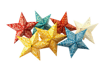 Celestial Harmony: An array of vibrant star-shaped decorations, each with intricate lace-like designs, offering a sense of festive cheer and visual appeal.