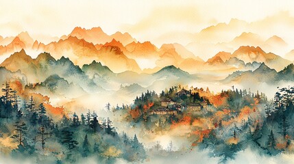 Naklejka premium Watercolor landscape painting