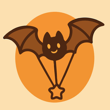 Cartoon bat with star charm cute halloween night creature round badge