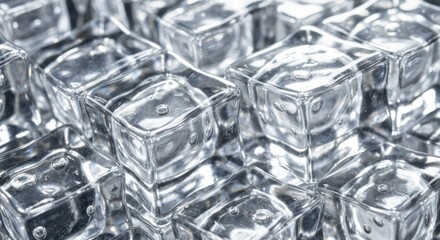 Close-up of many clear ice cubes