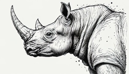 Powerful rhino portrait with bold lines, strength and resilience for conservation campaigns or wildlife documentaries, graphic design element