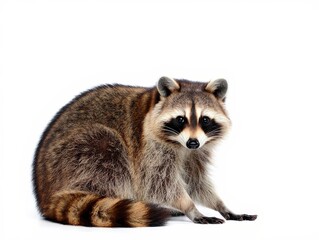 Fototapeta premium Close-up of a Raccoon Sitting on White Background