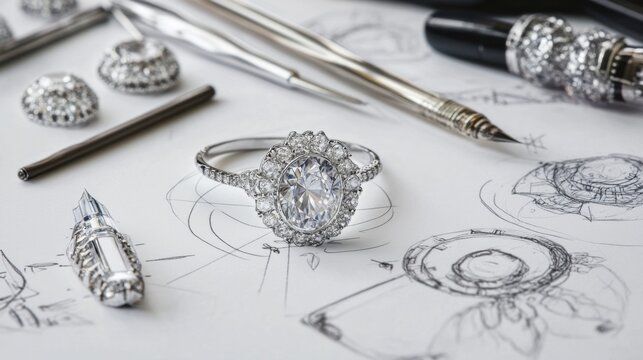 Sparkling Elegance: A Diamond Ring Design Process with Tools and Sketches
