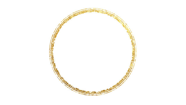 gold circle border frame brush stroke isolated on transparent background,png luxury golden grunge paint overlay design element	