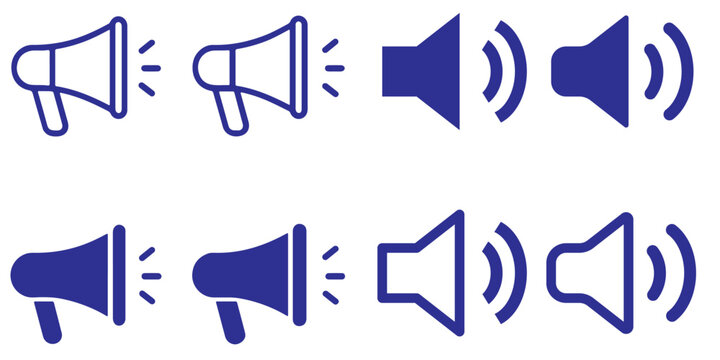 Speaker sound volume icons set. Black audio control symbols. Mute, low, medium, high volume levels. Sound speaker vector on dark background. Speaker status icon pack for UI UX apps