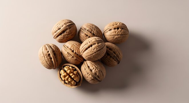 Cluster of Walnuts with One Cracked Open