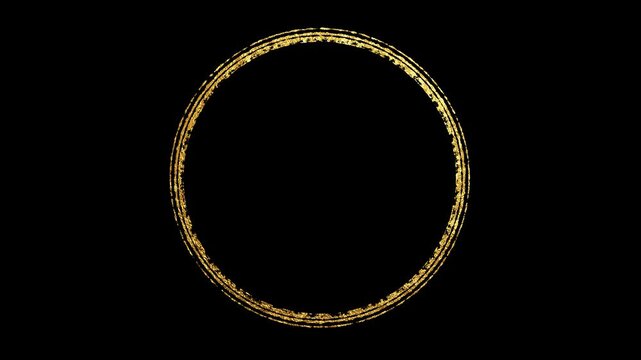 gold circle border frame brush stroke isolated alpha channel animation, luxury golden grunge paint overlay motion design element	