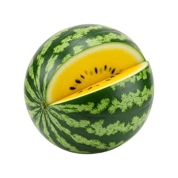 Fresh Yellow Watermelon with Slice on Black Background
