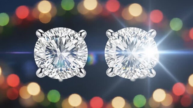 Sparkling diamond stud earrings on dark background