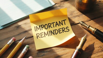 important reminder note | Desk workspace with important reminder note for productivity | Sticky memo organization featuring important reminder note