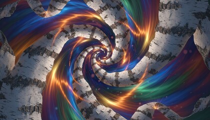 Abstract Fractal Swirl With Fiery Orange Blue Green Colors and Textured White Background