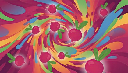 Vibrant Red Radishes Bursting with Color and Light in a Swirling Abstract Background