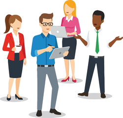 Fototapeta premium Diverse corporate team discussion illustration, professional collaboration concept