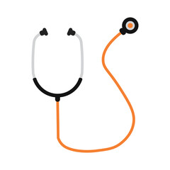 Simple flat design isolated illustration of an orange Heart Stethoscope. Doctor's equipment in a clinic or hospital. Healthcare sign. Vector illustration. Isolated on a white background.