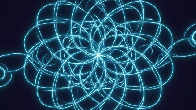 Radiant Blue Lines: A mesmerizing swirl of electric blue lines dances across a dark canvas, creating a spectacle of digital artistry, and symbolizing interconnectedness, technology.