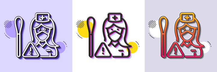 Nurse with Cotton swab line icon. Halftone dotted pattern. Gradient icon with grain shadow. Doctor assistant sign. Face protection symbol. Line nurse icon. Various designs. Vector