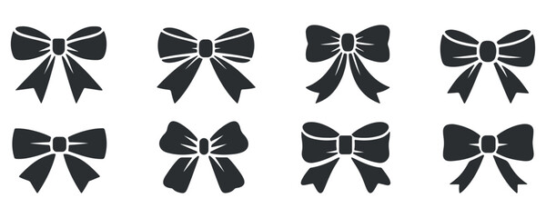 decorative bow silhouette set featuring elegant ribbon shapes arranged in a clean layout perfect for gift wrapping themes, celebration graphics, packaging decoration, crafts, festive designs