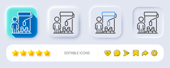 Fototapeta premium Painter line icon. Neumorphic, Flat shadow, 3d buttons. Paint brush roller sign. Professional artist symbol. Line painter icon. Social media icons. Vector