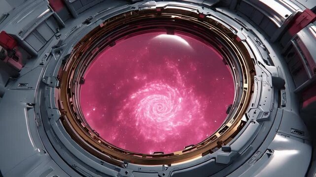 Hyperspace Portal: Witness a mesmerizing spectacle as a swirling cosmic vortex bursts forth within a futuristic portal, offering a glimpse into the depths of the universe. 