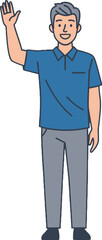 Fototapeta premium Friendly man raises his hand in a casual greeting or welcoming gesture