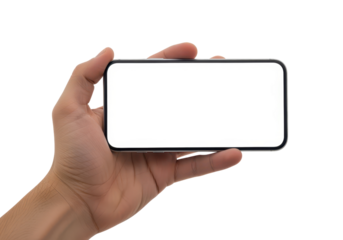Hand holding smartphone with blank screen for mockup applications