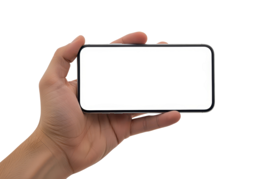 Hand holding smartphone with blank screen for mockup applications