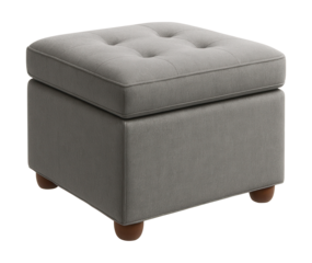 Upholstered storage ottoman for extra seating and concealed storage in small spaces.