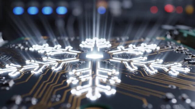 Circuit board central processing unit with glowing lights