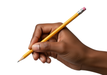 Close-Up of Hand Holding Yellow Pencil on Black Background