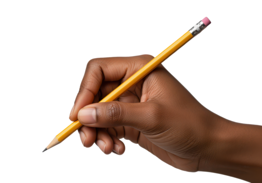 Close-Up of Hand Holding Yellow Pencil on Black Background
